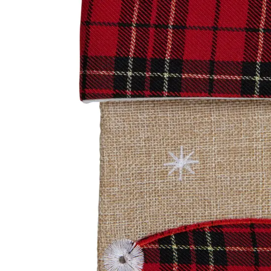 Northlight 19" Burlap Plaid Whimsical Santa Waiving Christmas Stocking Beige {5}