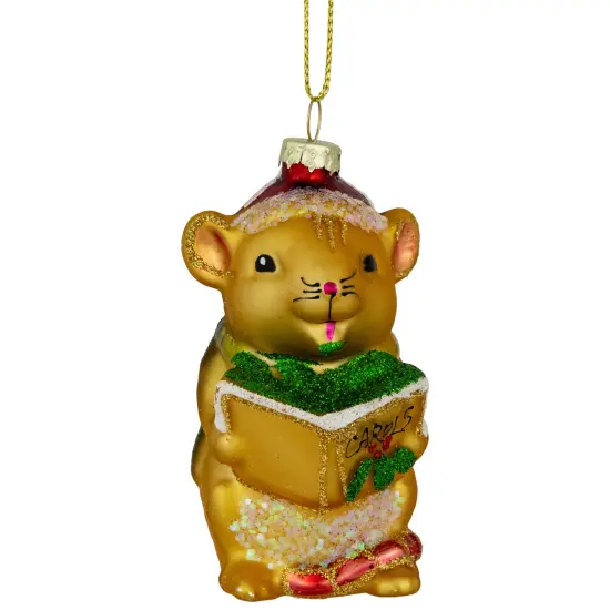 Northlight 3" Caroling Mouse Glass Christmas Hanging Ornament Gold {1}