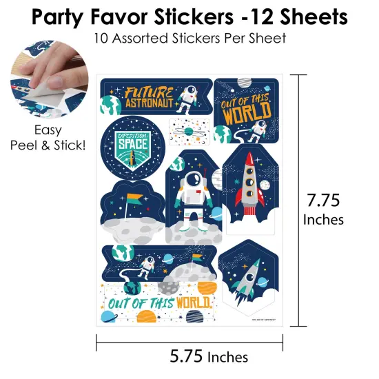 Big Dot of Happiness Blast Off to Outer Space - Rocket Ship Baby Shower or Birthday Party Favor Sticker Set - 12 Sheets - 120 Stickers {4}