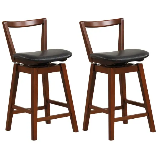Costway Swivel Counter Height Bar Stool 26'' Upholstered PU Leather Hollow Backrest {8}