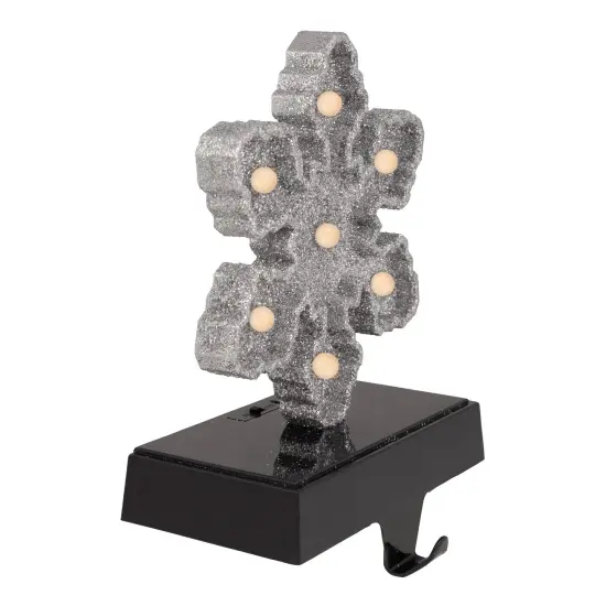 Northlight LED Lighted Glittered Snowflake Christmas Stocking Holder - 7" - Silver Finish {4}