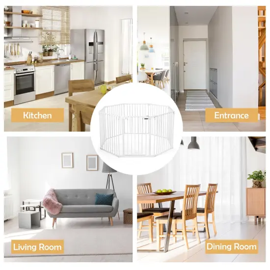 Steel Foldable Kid's Safe Play Yard Gate with Adjustable Panels White {5}