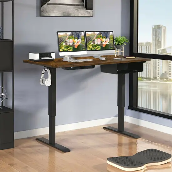 48-inch Electric Height Adjustable Standing Computer Workstation with USB Port and Hanging Hook Rustic Brown {2}