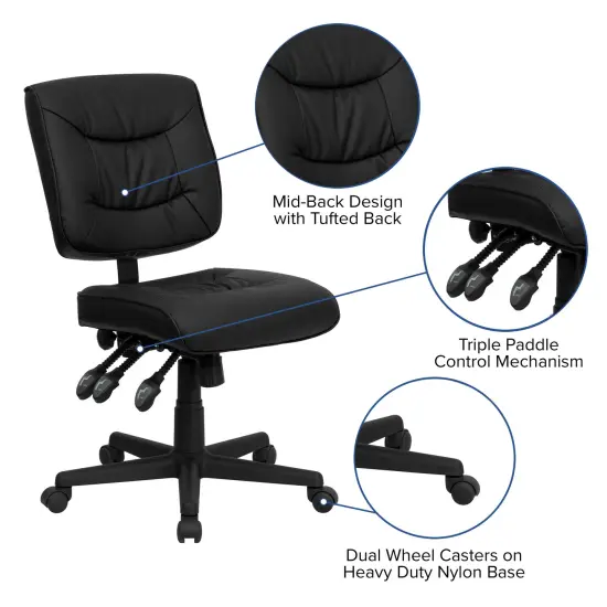 Emma and Oliver Mid-Back Leather Multifunction Swivel Ergonomic Task Office Chair Black {2}