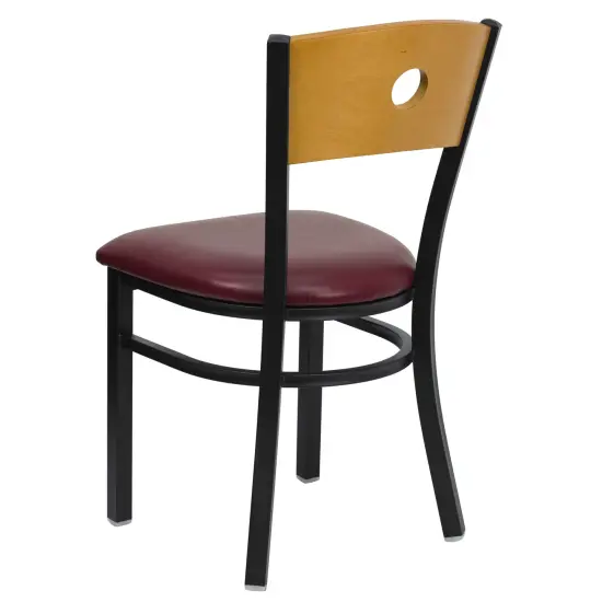 Emma and Oliver Wood Circle Back Metal Restaurant Dining Chair Natural/BurgVY/Black {3}