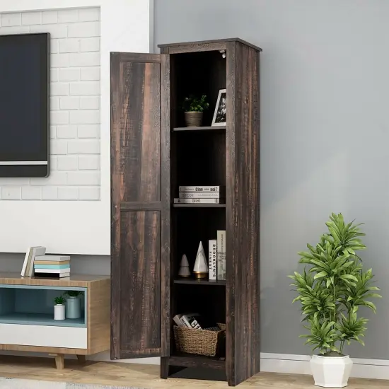 MDF Linen Tower Bathroom Storage Cabinet with 4 Shelves Walnut {3}