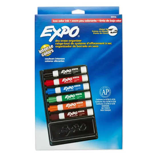 Low Odor Dry Erase Marker Set with 6-Marker Organizer and Eraser {1}