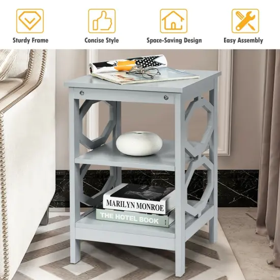 3-tier Nightstand Sofa Side End Accent Table Gray {6}