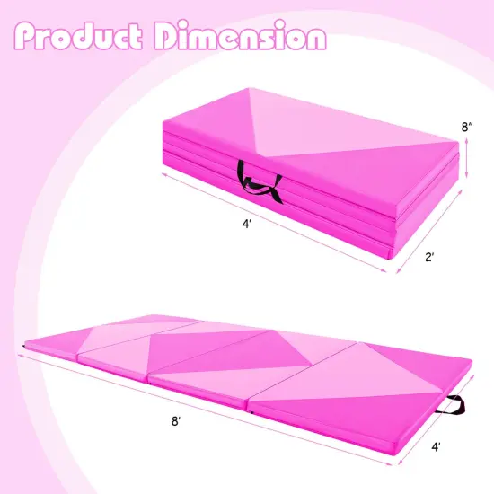 Costway Folding Gymnastics Mat 8' x 4' x 2'' PU Leather Tumbling Exercise Mat Yoga Gym Light Pink+Black/Blue+Black/Pink+Purple/Pink+Black/Pink+Blue/Pink {3}