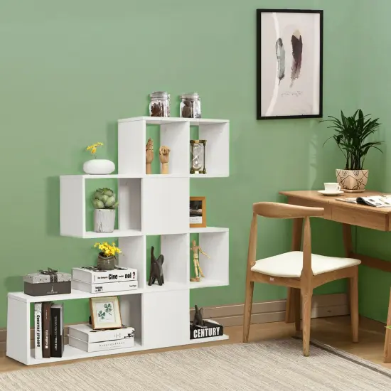 Costway 5-Tier Bookshelf Corner Ladder Bookcase Display Storage Rack White {6}