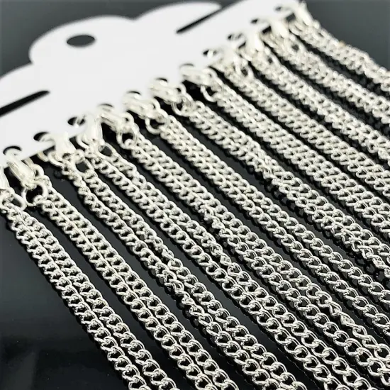12 or 72 Pieces: 18" Pre-made Silver Plated Curb Necklace Chains {1}