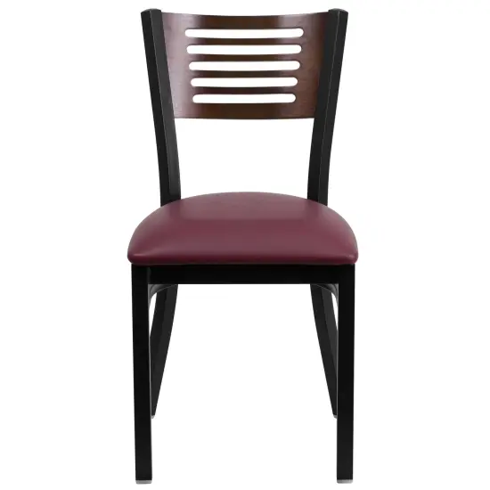 Emma and Oliver Decorative Slat Back Metal Restaurant Dining Chair Walnut/BurgVYL/Black {2}