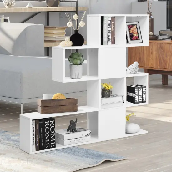 Engineered Wood Ladder Bookshelf, 5-Tier Display Rack White {6}