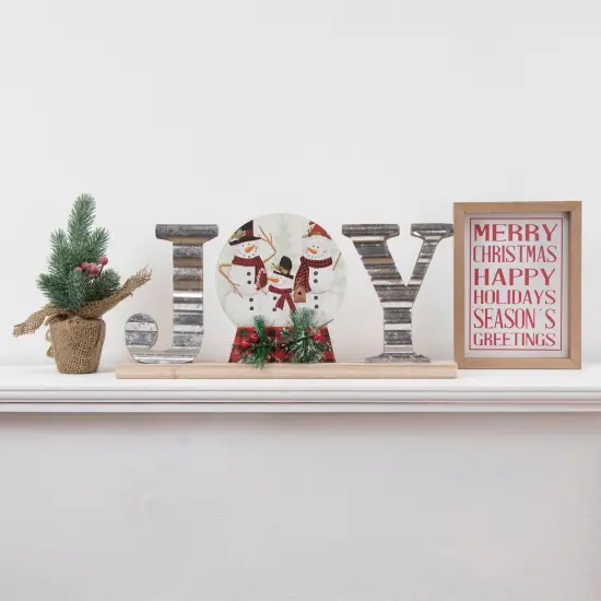 Northlight 15" Galvanized Metal and Wooden 'Joy' Snowman Family Christmas Sign Red {3}