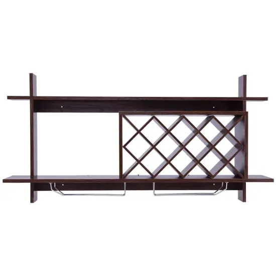 Wall Mount Wine Rack with Glass Holder & Storage Shelf {6}