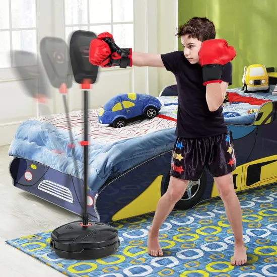 Costway Kids Punching Bag with Stand Height Adjustable Boxing Equipment with Gloves {2}