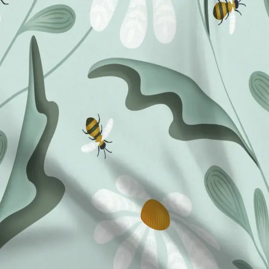 Various Fabrics by the Yard or Fat Quarter Mint Floral Aqua Botanical Honeybee Jumbo Xl Oversized Folk Art Style Custom Printed Fabric by Spoonflower {5}