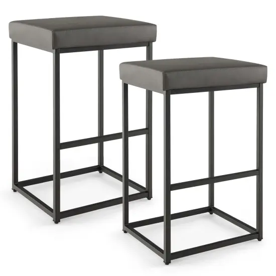 Costway 30" Barstools Set of 2 Upholstered Bar Height Chairs PU Leather w/Footrest Brown/Black/Grey {9}
