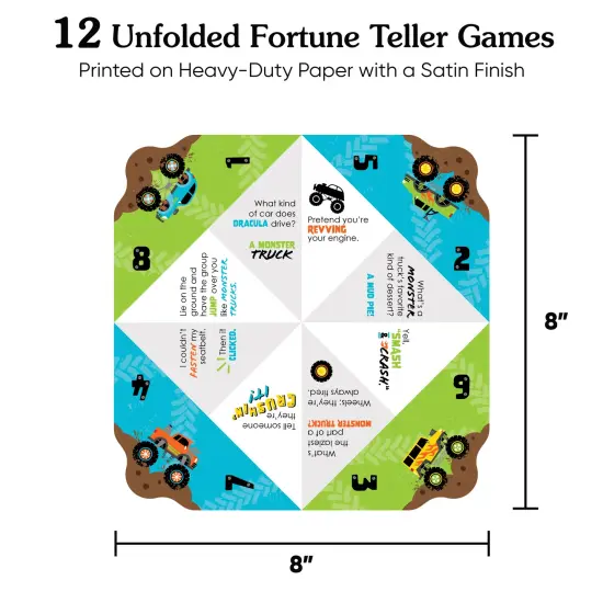 Big Dot of Happiness Smash and Crash - Monster Truck - Boy Birthday Party Cootie Catcher Game - Jokes and Dares Fortune Tellers - Set of 12 {5}