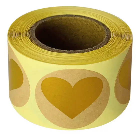 Great Papers! Seals, Self-Adhesive, Gold Foil Heart on Kraft, 1.57" Diameter, 250 Seals/Roll {2}