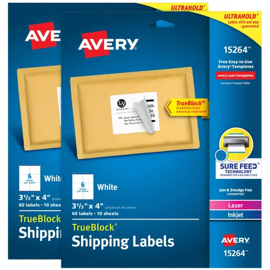 Avery Shipping Labels, Sure Feed, 3-1/3" x 4", (2 Pack of 15264) {1}