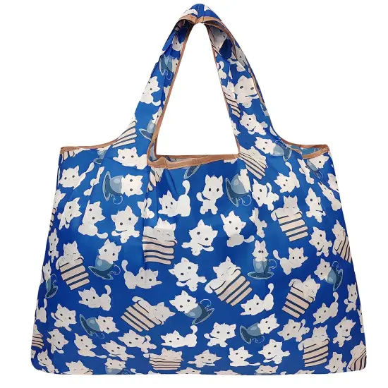 Wrapables Large Foldable Tote Nylon Reusable Grocery Bag Kitties & Books {2}