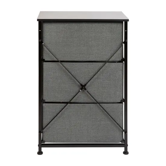 Emma and Oliver 3 Drawer Vertical Storage Dresser with Wood Top & Fabric Pull Drawers Black/Gray {4}
