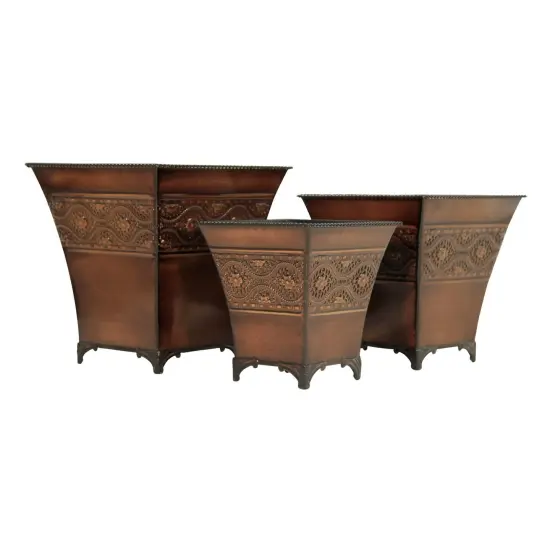 Contemporary Home Living Set of 3 Brown and Ivory Planters with Patterned Belt 8" {4}