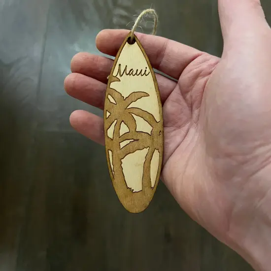 Ornament - Maui Palm Tree Surfboard - Raw Wood Maple {4}