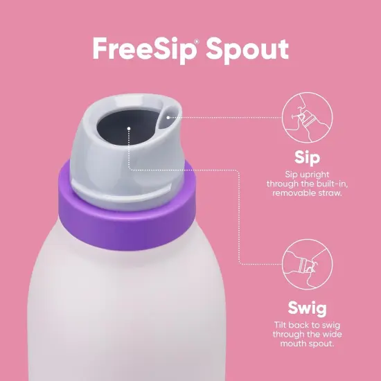 Freesip Twist Insulated Stainless Steel Water Bottle with Straw for Sports and Travel, Bpa-Free, 24-Oz, Pink/Purple (Dreamy Field) Iced Breeze {5}