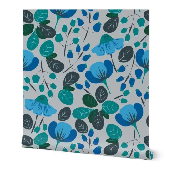 Peel & Stick Wallpaper 2FT Wide Blue Floral Botanical Daisy Meadow Spring Summer Cottagecorre French Country Large Scale Custom Removable Wallpaper by Spoonflower {7}