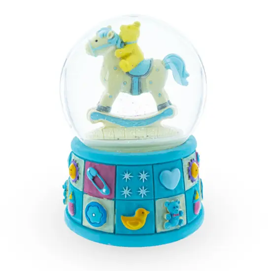 Teddy Bear on Rocking Horse Baby Boy Musical Water Snow Globe {4}