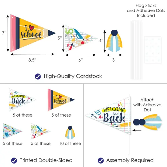Big Dot of Happiness Back to School - Triangle First Day of School Classroom Decorations Photo Props - Pennant Flag Centerpieces - Set of 20 {4}