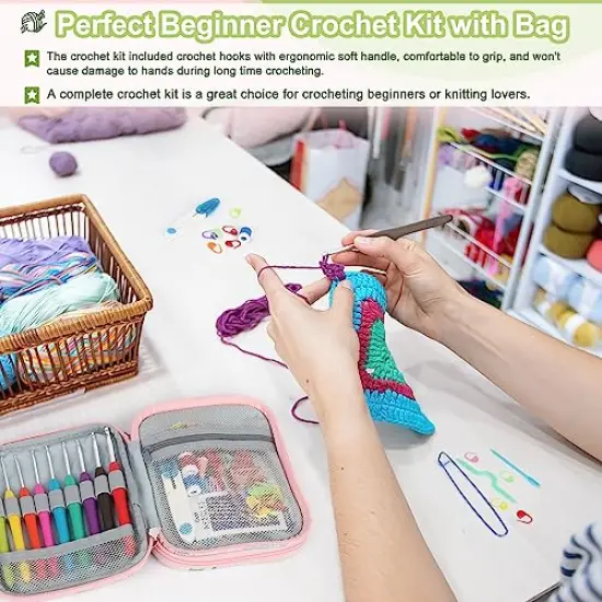 73-Piece Crochet Hooks Set with Case - Ergonomic Aluminum Alloy Colorful Needles for Making Socks, Gloves, Bags, Hats, and Sweaters {6}
