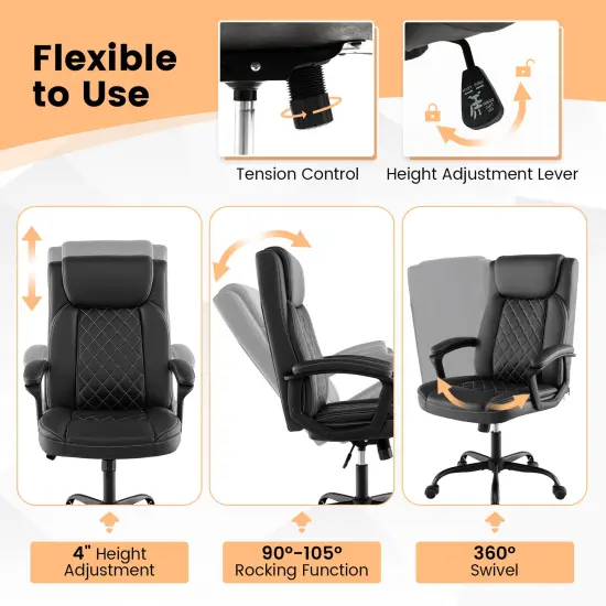 Costway Adjustable Office Desk Chair Ergonomic Executive Chair with Padded Headrest Armrest {5}