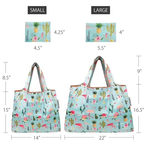 Wrapables Large & Small Foldable Tote Nylon Reusable Grocery Bags, Set of 2 Tropical Paradise {2}