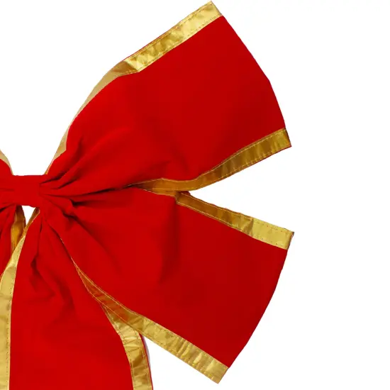 Northlight Velveteen 4-Loop Christmas Bow Decoration - 24" x 38" - Red and Gold {4}