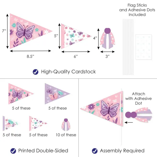 Big Dot of Happiness Beautiful Butterfly - Triangle Floral Baby Shower or Birthday Party Photo Props - Pennant Flag Centerpieces - Set of 20 {4}