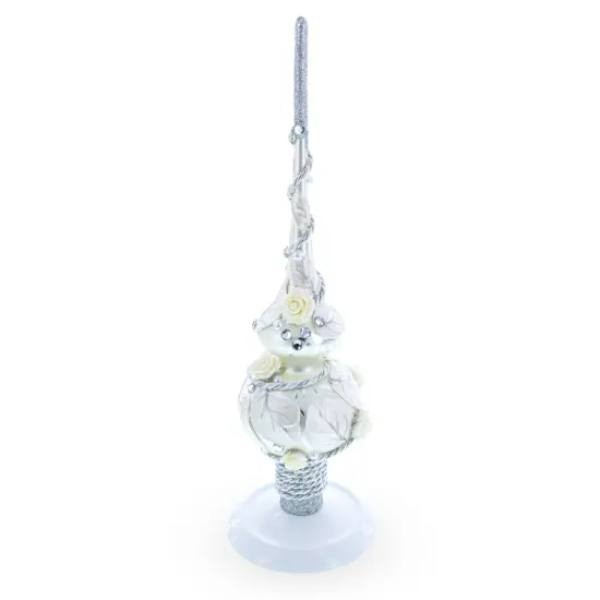 Upright White Metal Christmas Tree Topper Finial Stand Display Stand 7.2 Inches (Poland) {3}