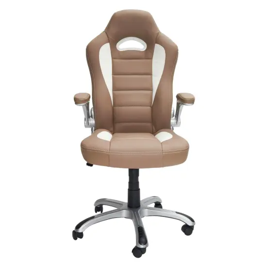 Techni Office Solutions 3.75' Brown, Gray, and Black High Back Executive Sport Race Office Chair with Flip-Up Arms {3}