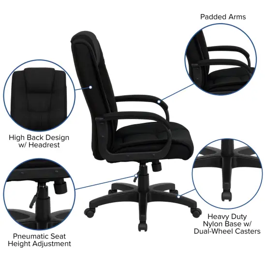 Emma and Oliver High Back Multi-Line Stitch Executive Swivel Office Chair with Arms Black Fabric {2}