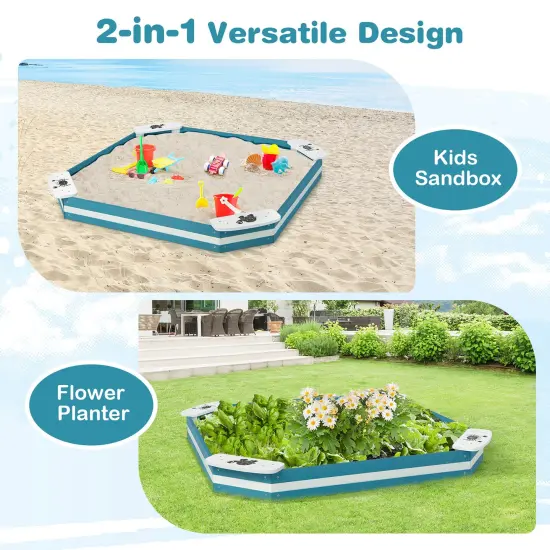 Costway Outdoor Wooden Sandbox with Animal Patterns Seats Backyard Bottomless Sandpit {6}