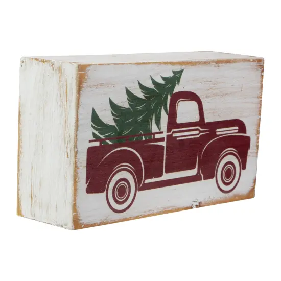 Northlight Wooden Block with Vintage Red Truck and Tree Christmas Decoration - 6" White {3}