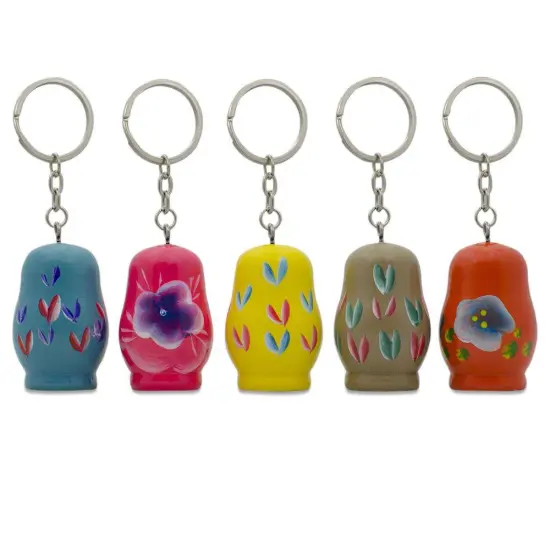 5 Wooden Nesting Dolls Key Chains 1.75 Inches {3}