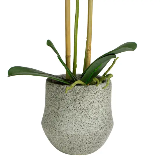 Northlight Real Touch™️ Purple Artificial Orchid Plant with a Gray Stone Pot - 14" {5}
