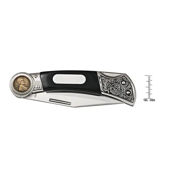 1909 First-Year-of-Issue Lincoln Wheat Penny Wood Pocket Knife With Engravable Plate {2}