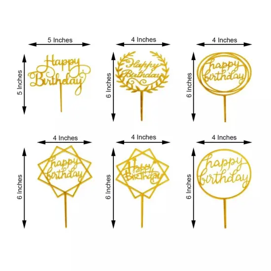 6" Gold Assorted Acrylic Happy Birthday Cake Toppers {2}
