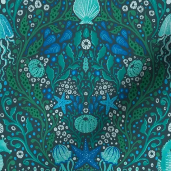 Various Fabrics by the Yard or Fat Quarter Blue Small Scale Ocean Aquatic Life Seahorses Seaweed Aqua Water Beach Coastal Jellyfish Sea Urchin Custom Printed Fabric by Spoonflower {7}