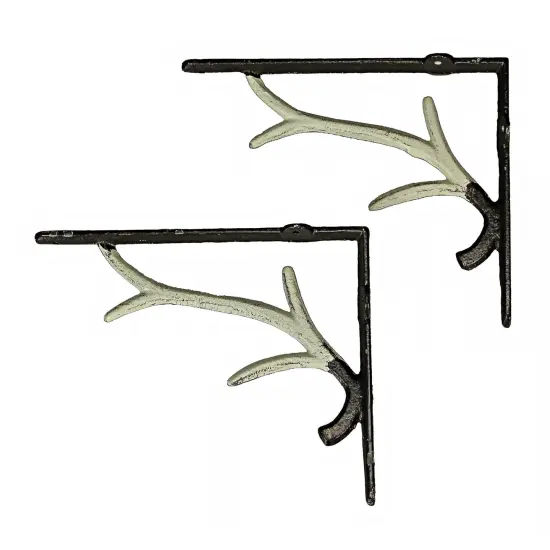 Set of 2 Cast Iron Deer Antler Decorative Shelf Brackets {1}