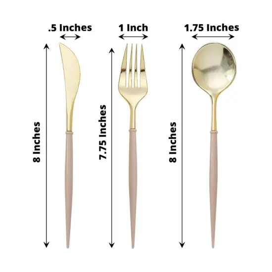 Heavy-duty Plastic Cutlery 24 pcs Beige and gold {1}
